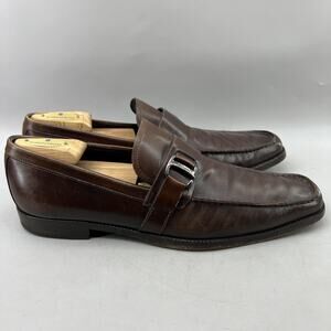 Salvatore Ferragamo Buckle Loafers Men Size 10 D Brown Gancini Slip On Low Shoes